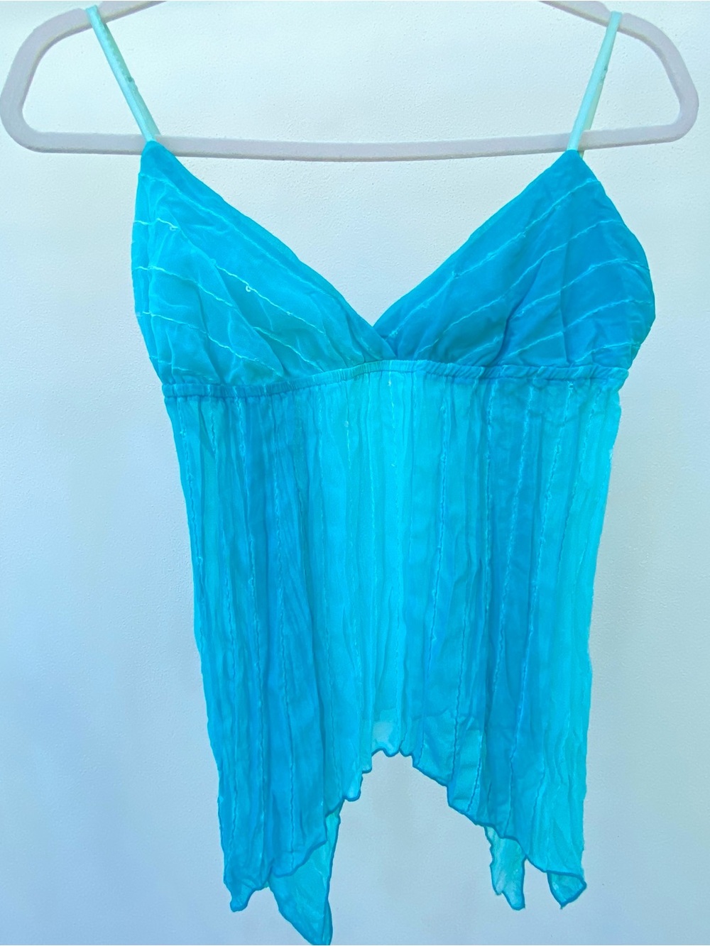 Y2K Fairy Turquoise Blue Sequin Chiffon Whimsy Tank Top Size Small